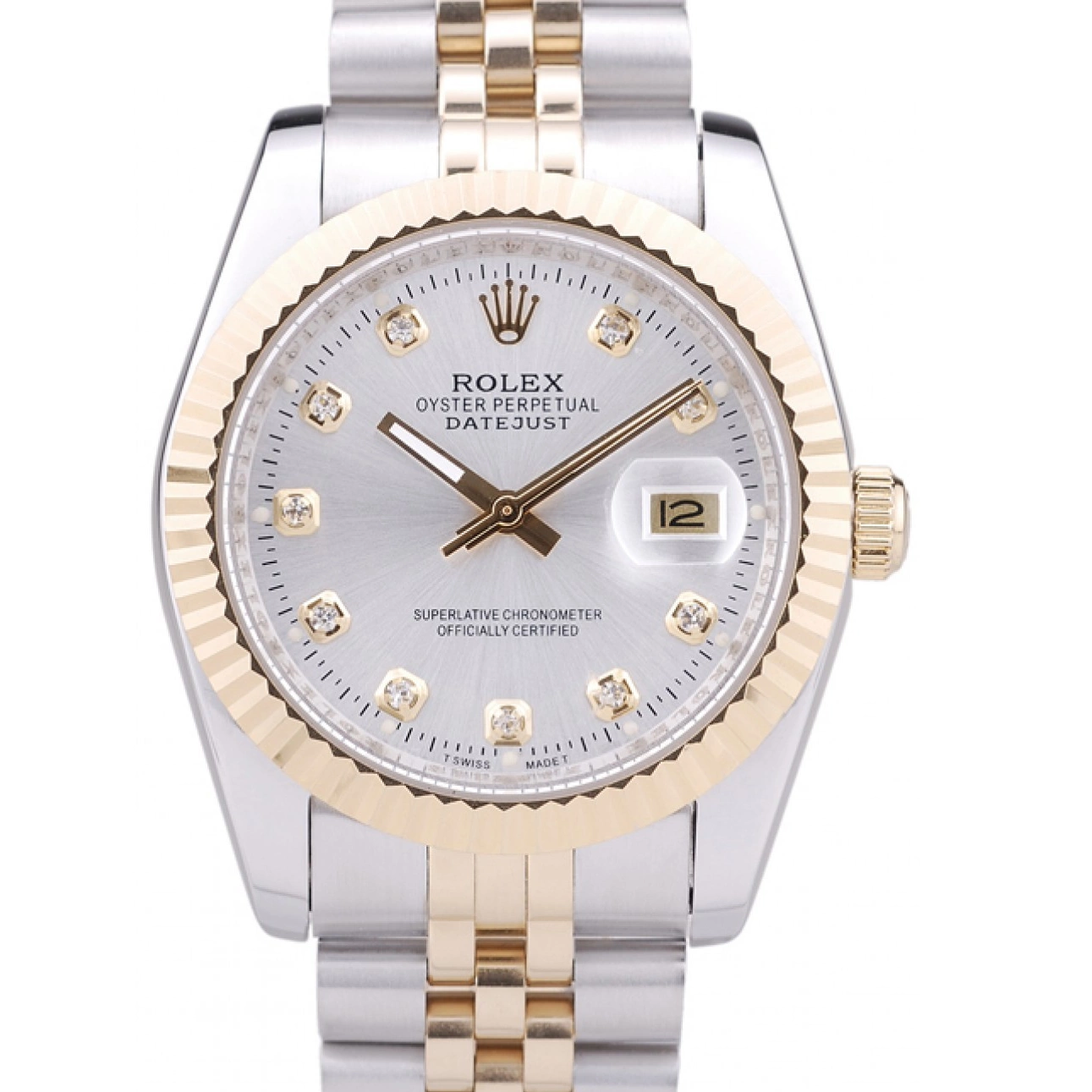 MiroTime 0724 Rolex Datejust Silver Dial Diamonds Ribbed Bezel 7454